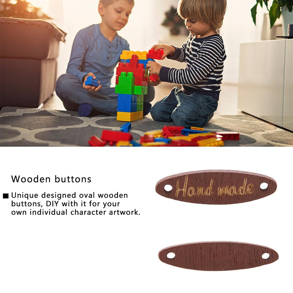 200pcs Oval Wood Buttons Handmade Label 2Holes Wooden Decorative Buttons DIY Scrapbooking Craft