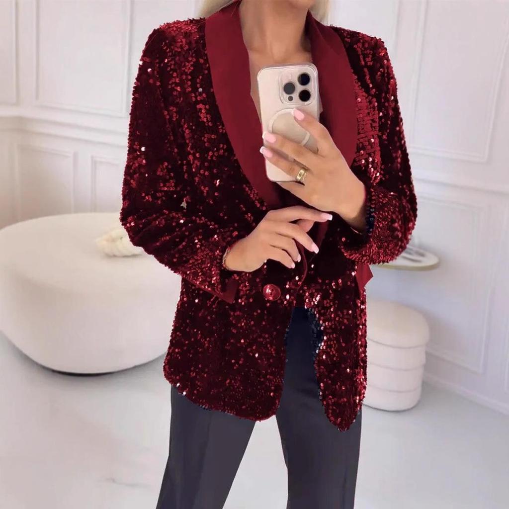 2024 Autumn/Winter European & American Fashion Sequin Lapel Blazer