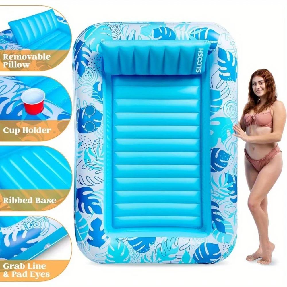 JOYFY 4 en 1 Piscina Inflable para Tomar el Sol Flotador 70" x 46" Flotadores de Piscina para Adultos con Almohada para Fiestas en el Agua Regalos