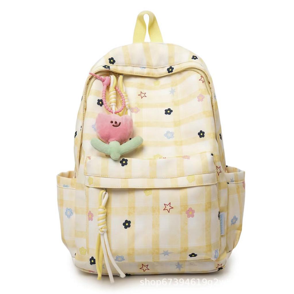 Schoolbag Japanese School Bag Women's Small Fresh Plaid Pattern Sweet Middle School Student Backpack Versatile Simple Travel Computer Backpack