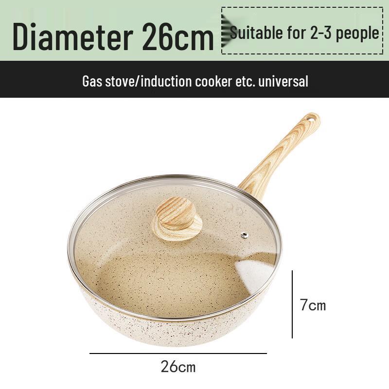 Sheng Bide 26cm Stone-Effect Non-Stick Wok with Lid