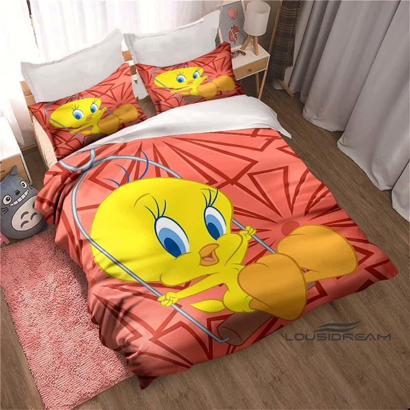 3D Printed Kawaii Tweety Bird Bedding Set, Printed Single Duvet Cover and Pillowcase 3-Piece Set, Children's and Adult Sizes