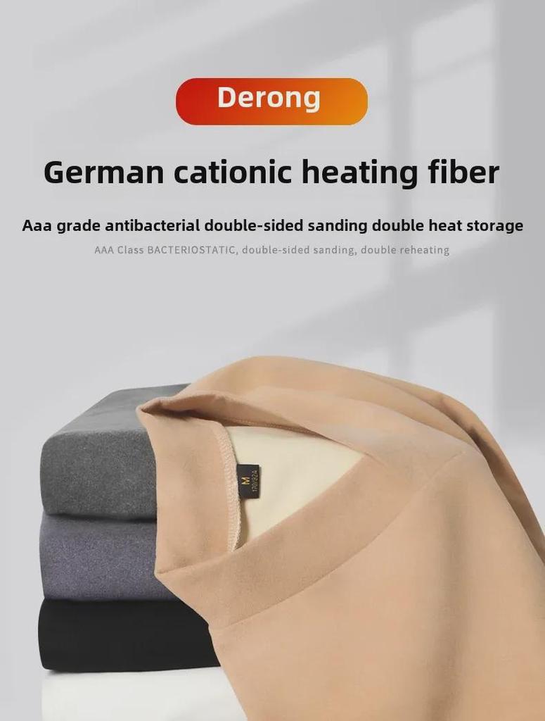 Men's V-neck Self-heating Long Sleeve German Velvet Shirt - Warm, Solid Color Autumn/Winter 2021