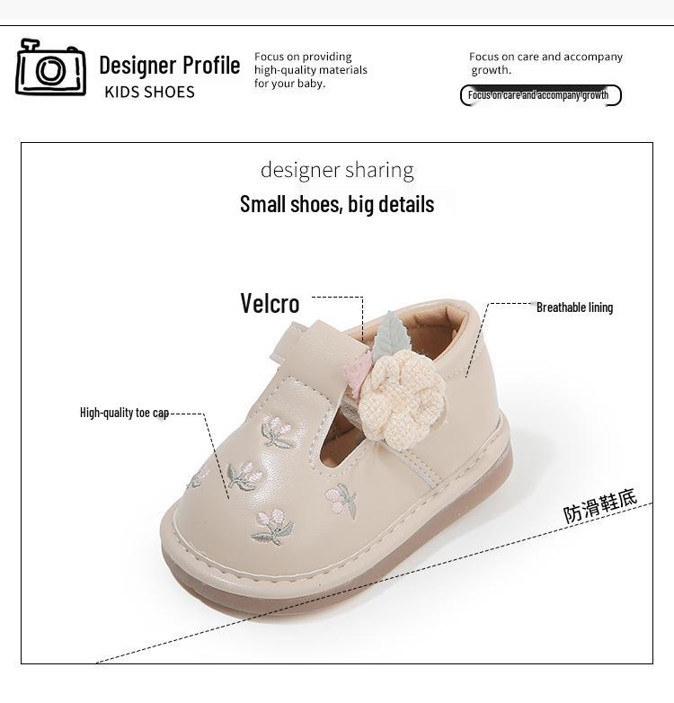 Soft-Soled Non-Slip Baby and Toddler Walking Shoes - Spring/Autumn Style Princess Squeaky Leather Shoes with Magic Tape for Girls.