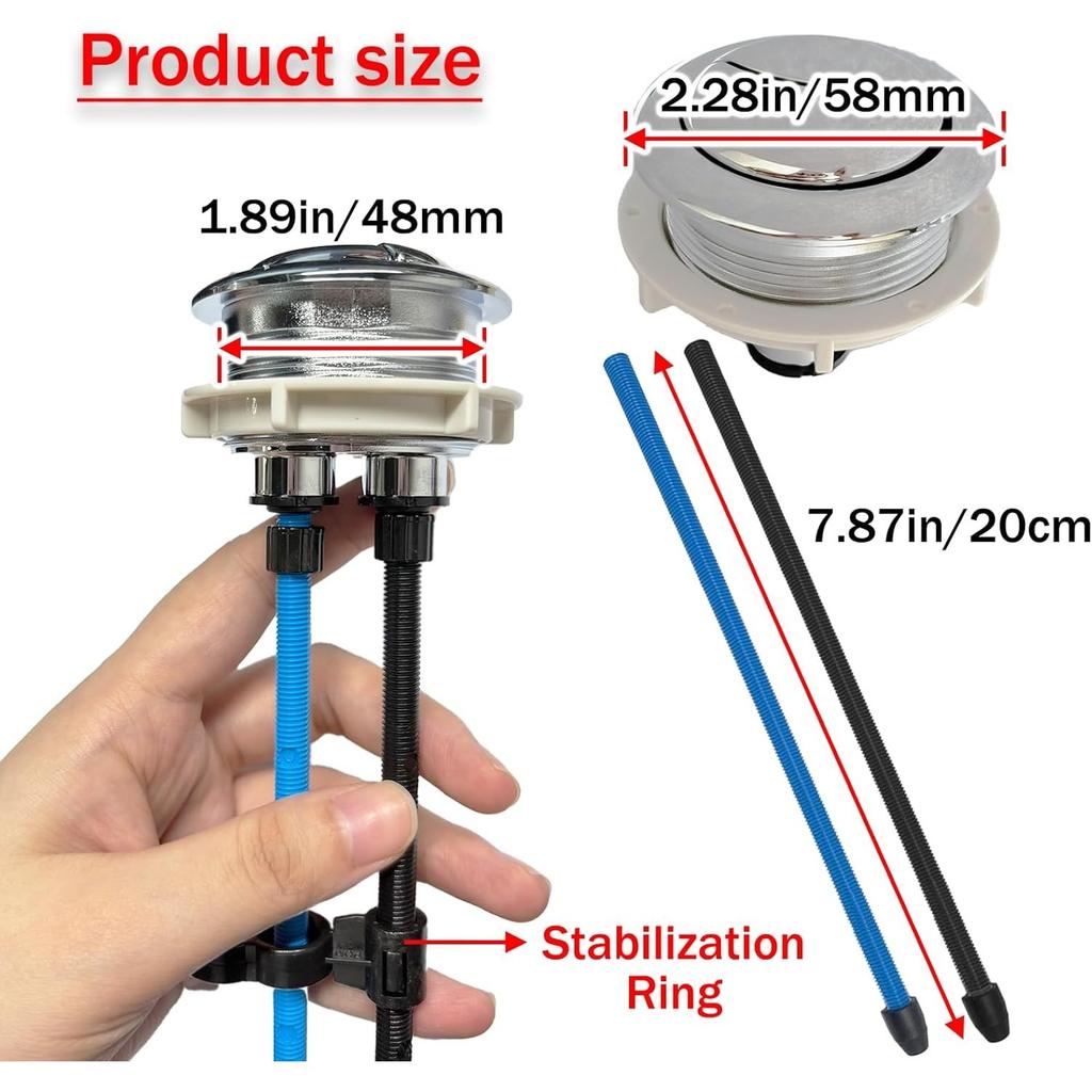 48mm Toilet Push Button,Toilet Tank Button Dual Push Flushing Button,Adjustable Toilet Water Tank Button for Glacier Bay Aquasource TOTO