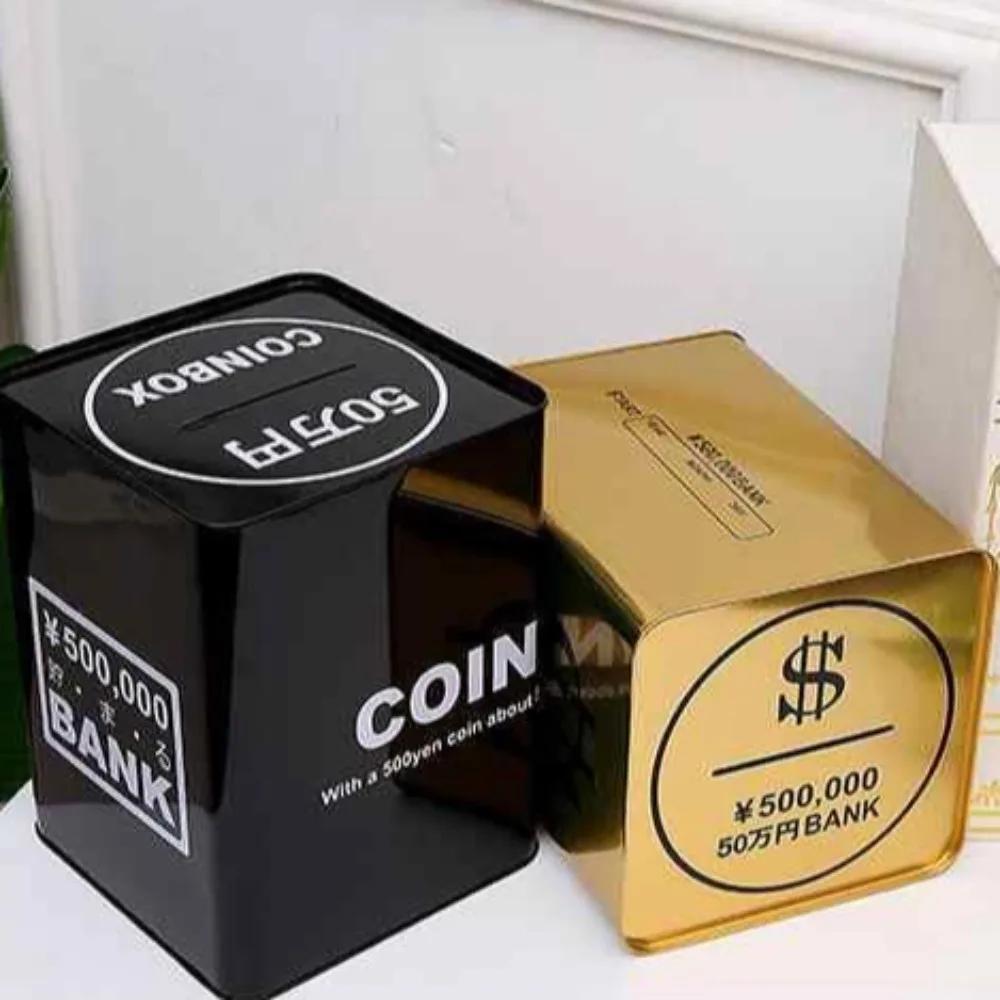 Adults Cash Box Square Piggy Bank Creative Money Boxes Piggy Bank Metal Savings Period Gold Safe Coin Box Home Large for Paper Money Gift 365 Days