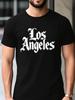 Los Angeles Graphic T-shirt - Black with White Gothic Lettering - Breathable Cotton Blend Tee - Stretch Knit Fabric for Gym