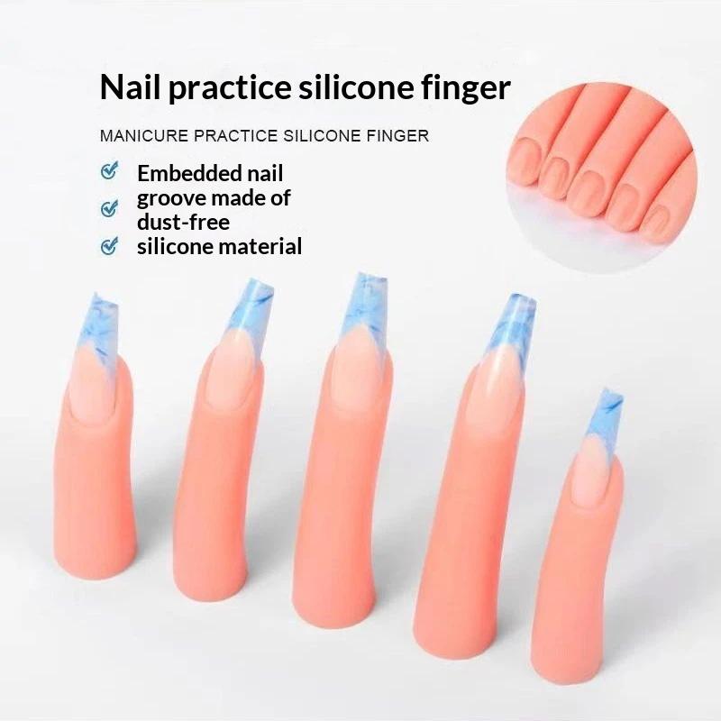 5 stk Neglekunst Silikone Øvefinger Sæt Magnetisk/Ikke-Magnetisk Negleforlængelse Træning, Neglespidser Design Øveværktøj