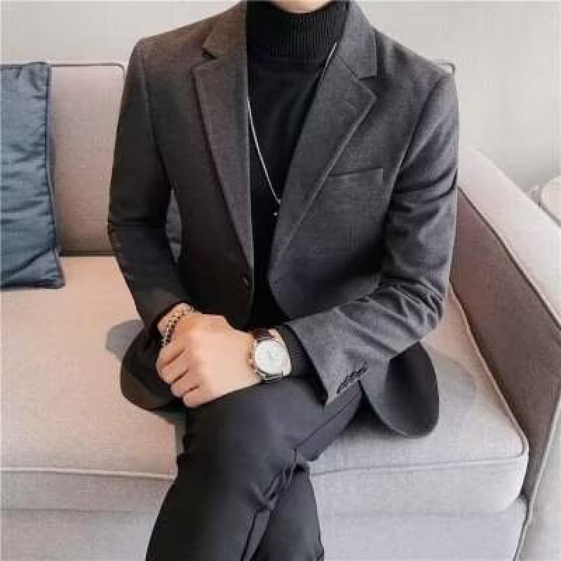 

2026 Korean Style Men s Slim-Fit Woolen Suit Jacket - Trendy, Handsome, Versatile, Autumn/Winter Collection XL серый