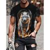 Men 3D Pattern Fire Wolf Graphic Print T-Shirt Summer Oversized Causal T-Shiet Men's Fashion Fitness Short Sleeve Clothing  Tops