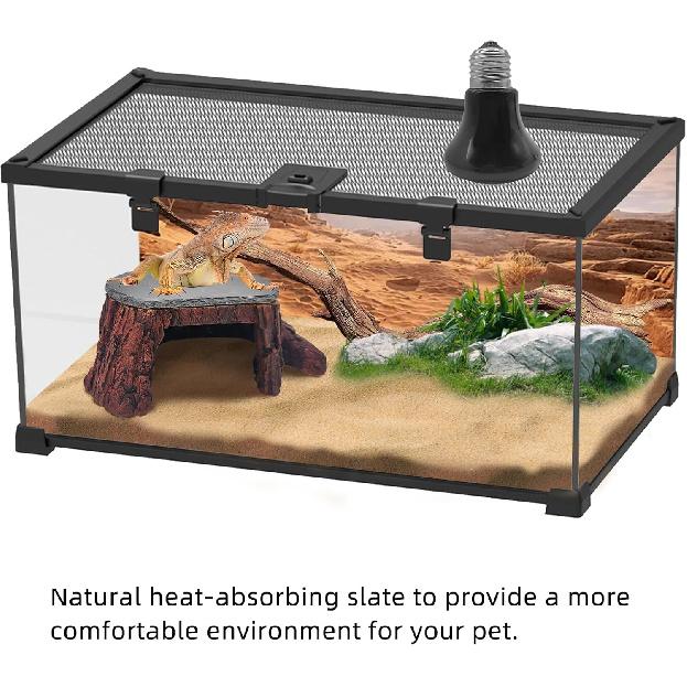 Bearded Dragon Basking Platform, Leopard Gecko Humid Hide, Reptile Hide Cave with Heat Storage Slate Stone, Crested Gecko Basking Rock, Hideout for