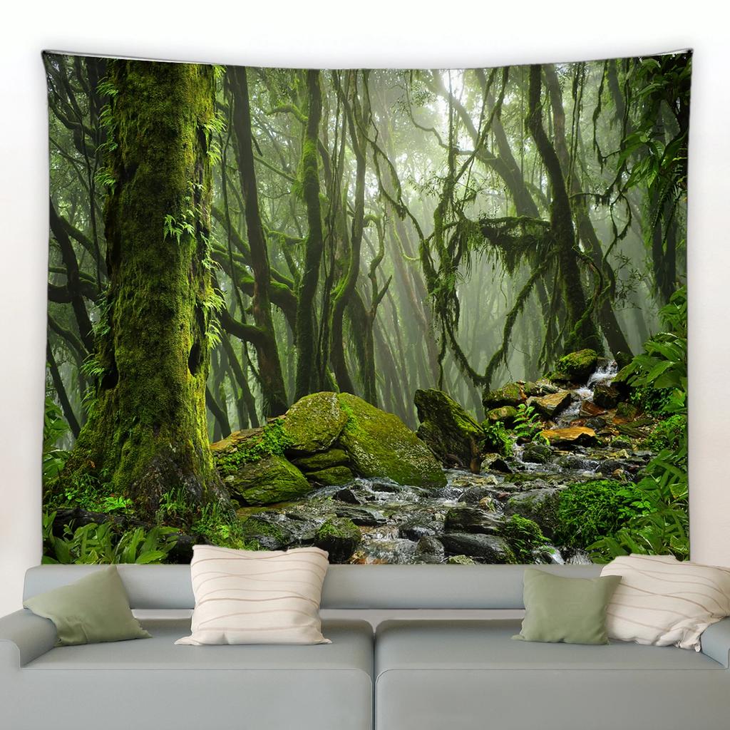 Forest Landscape Tapestry Tropical Jungle Natural Scenery Wall Hanging Rug Camping Tent Witchcraft Bedroom Home Decor Blanket
