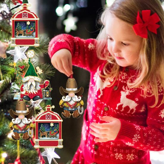 

Рождественская елка, подвесное украшение, двухсторонний принт, гном, сани Санта-Клауса, праздничное рождественское украшение, домашний декор для вечеринки