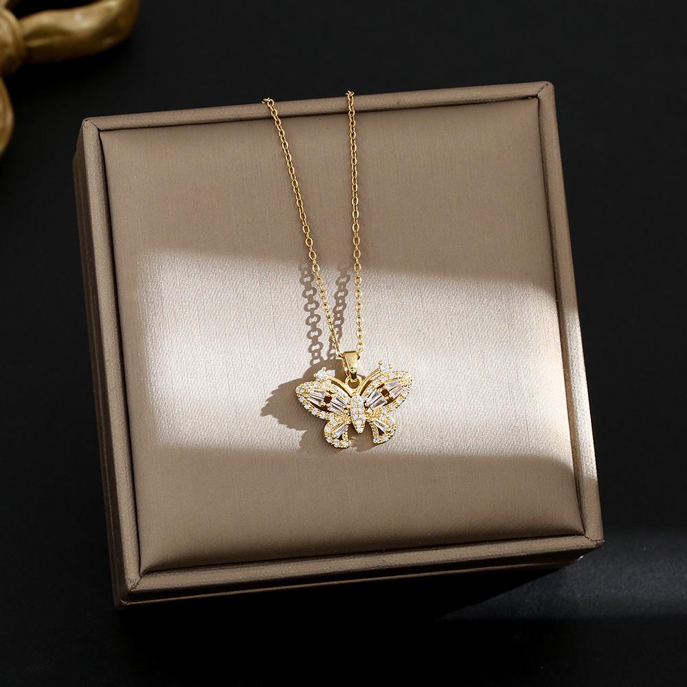 Korean Butterfly Tassel Luxury Diamond Titanium Steel Necklace - Women's Versatile Clavicle Jewelry