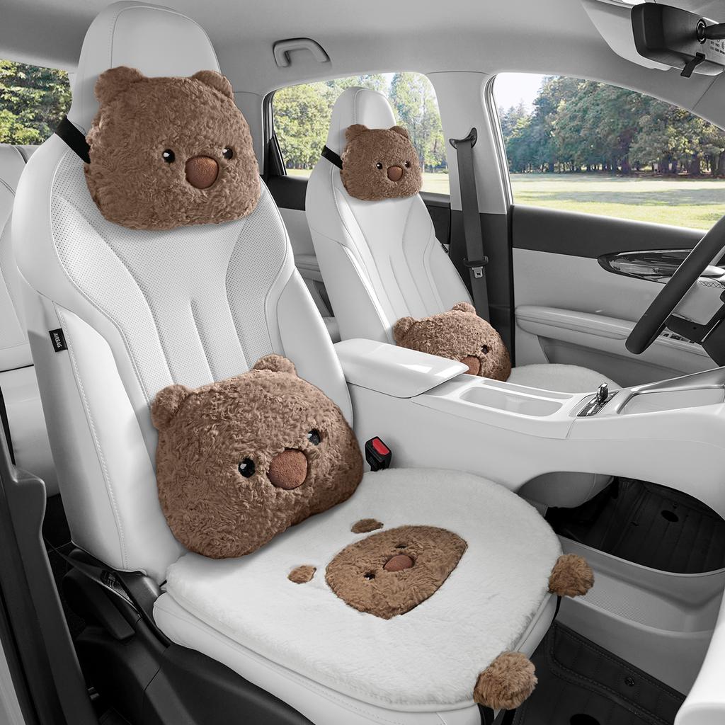 Cuscino per Sedile Auto Peluche Orso Accogliente Caldo e Traspirante Spugna Morbida Elastica Riempito Riduce il Dolore all'Anca Ottimo per l'Inverno Si Adatta alla Maggior Parte delle Auto