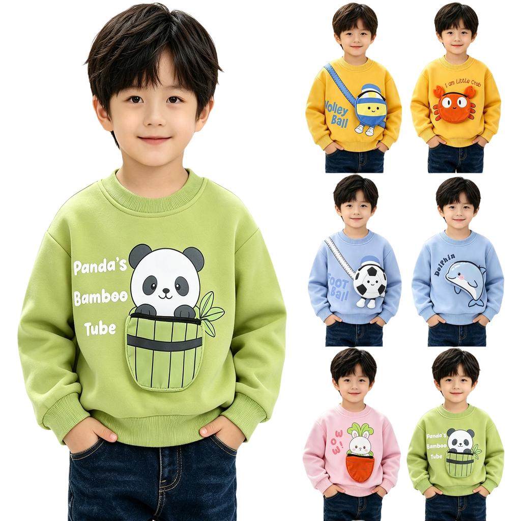 Kids Long Sleeve T-Shirt with 3D Pocket Design Casual Comfortable Top for Boys Girls