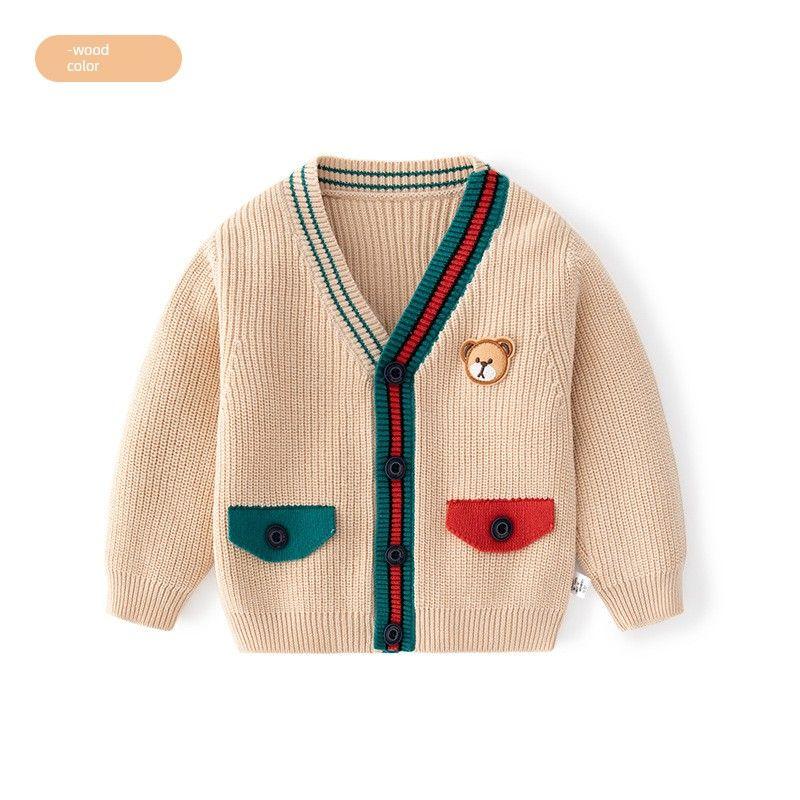 Children's Clothing Spring and Autumn Child Bear Sweater Baby Cardigan Outwear Girl's Knitted Shirt Boy V Neck Sweater
