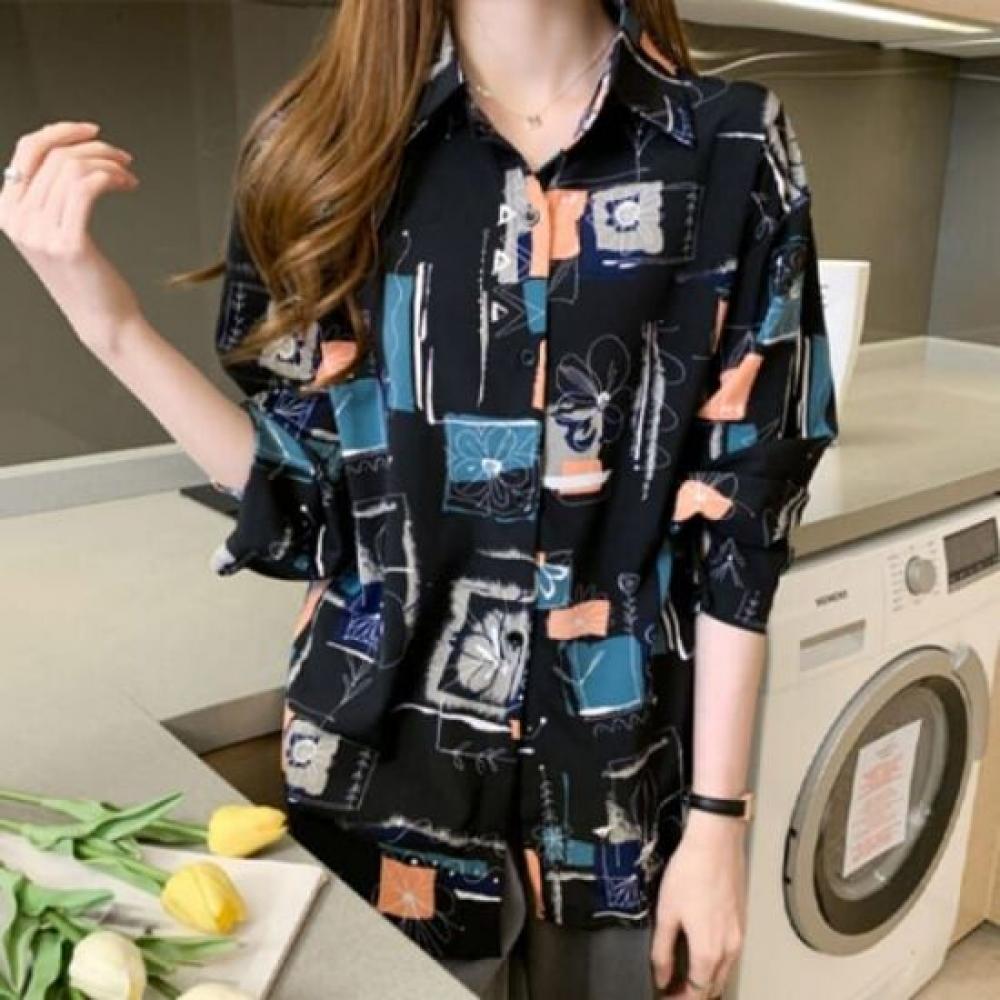 Navava Women Vintage Printing Long Sleeve Shirt Nb3016