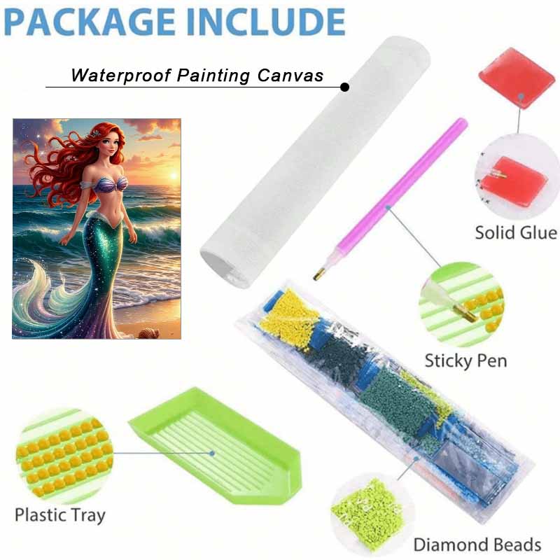 Disney Diamond Art Painting Kit – Sparkling Mermaid Sunset Scene Craft, Home Wall Decor, Handmade Gift