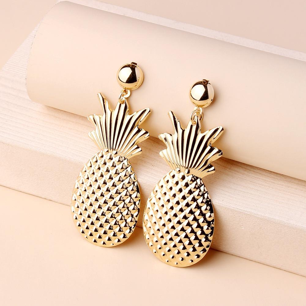 Fashion Golden Pineapple Design Metal Women Earrings For Daily Wear