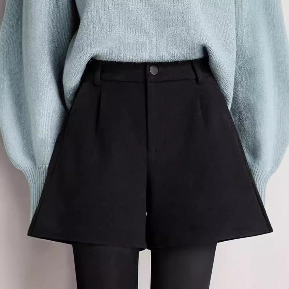 Women's High Waist Woolen A-Line Shorts - 2024 Fall/Winter Fashion, Loose Fit, Casual, Slimming Wide Leg