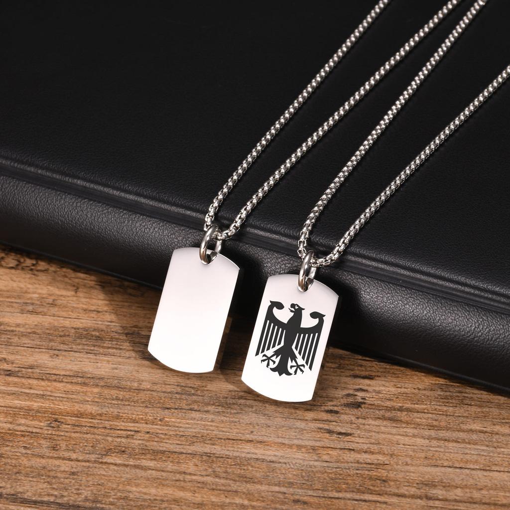 German Eagle Square Neckalces for Men, Stainless Steel Big/Small Dog Tag Pendant Necklace,Trendy Germany Jewelry Gift