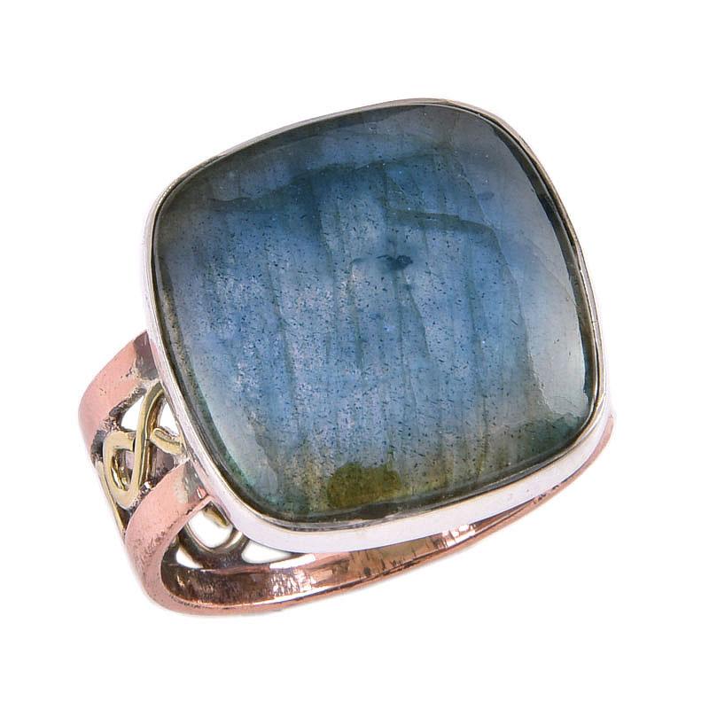 Natürlicher Labradorit Edelstein Handgefertigt 925 Sterling Silber Zweifarbig Ring S.9 w1l89
