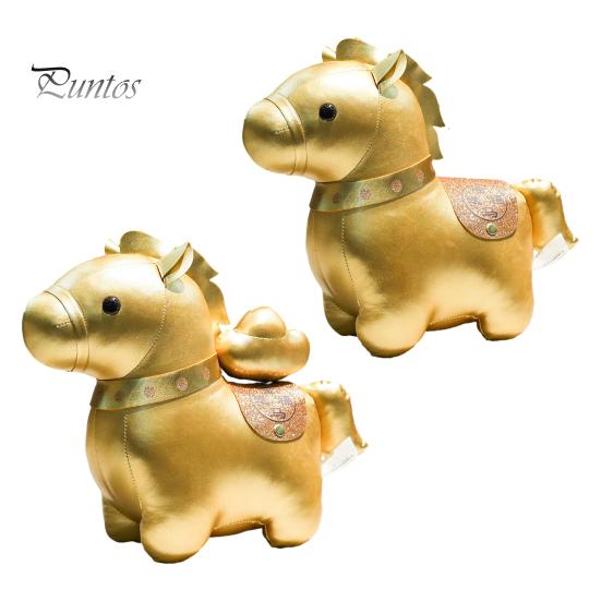 Collectible Animal Plush Small Zodiac Horse Mascot Doll Golden Stuffed Statue Blessing Souvenir Gift Even Filling for Chinese New Year Spring Festival