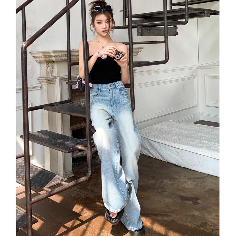 2026 Spring/Summer Retro Frosted Wide-Leg Jeans for Women - Loose Fit Dad Pants