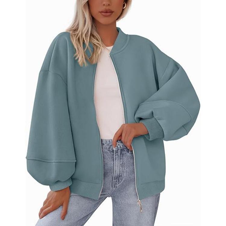 Women Loose Fit Baseball Jacket with Zipper Front Multi Color Casual Outerwear