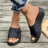Women's Platform Cutout Slipper Peep Toe Sewn Wedge Beach Sandal