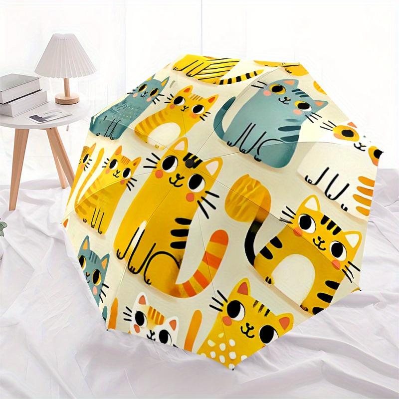 1 pz Ombrello Pieghevole Compatto Automatico Apri/Chiudi con Fantasia Gatto, Telo Robusto a 8 Stecche, Leggero e Portatile, Uso Quotidiano, Regalo, Ombrello da Esterno, Viaggio
