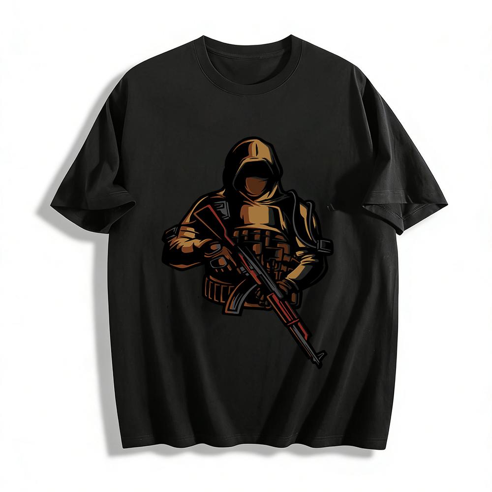 

Tactical Hooded Soldier Print Cool Functional Style Men s Casual T-Shirt Pure cotton T-shirt 6XL