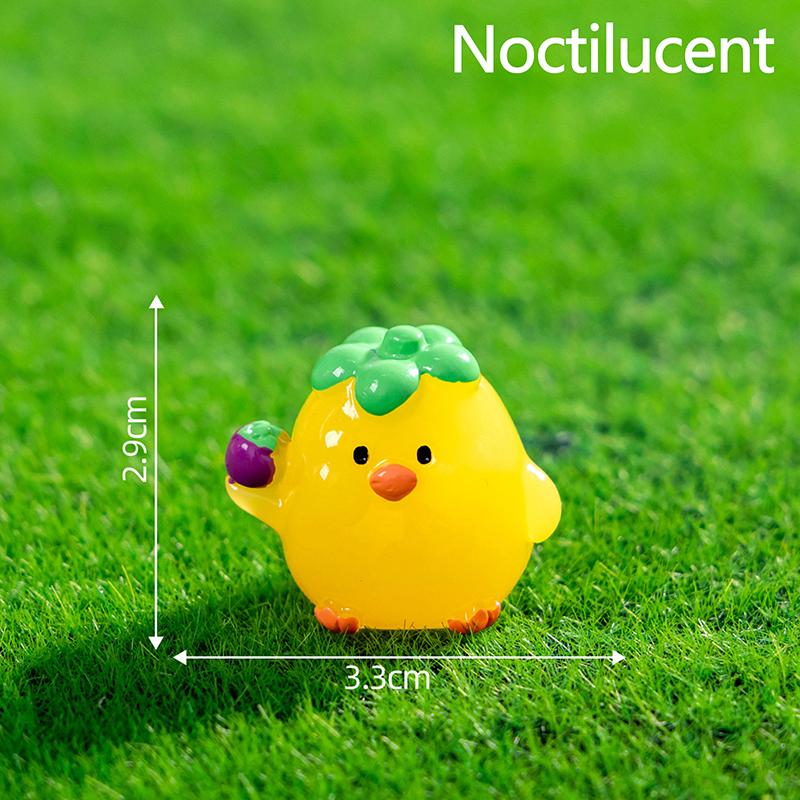 Cartoon Cute Noctilucent Yellow Chicken Ornaments Creative Resin Crafts Creative Cartoon Animal Model Decoration Accessories