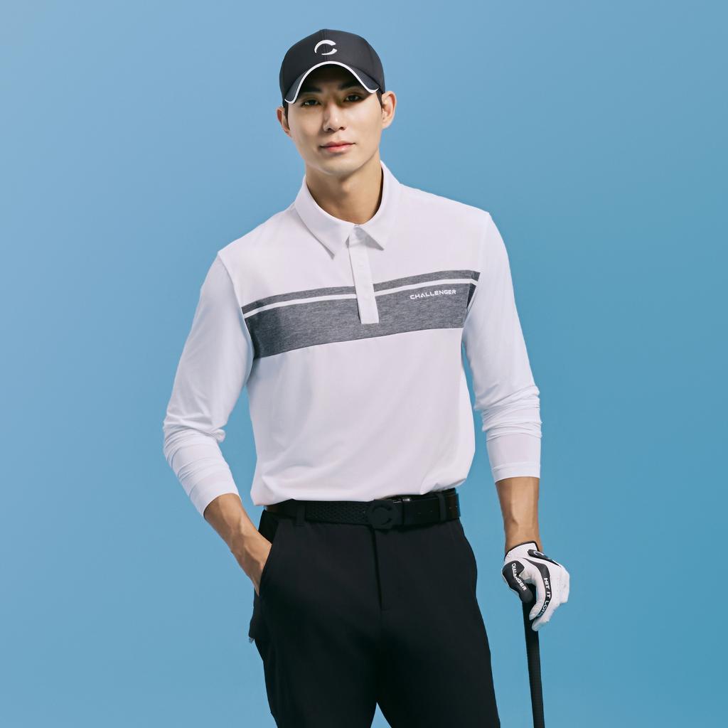 CHALLENGER Men'S Color Block Accent Cooling Collared Long Sleeve Sun Guard T-Shirt White