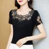 4XL Summer Short Sleeved O-Neck Women's T-Shirt Elegant Slim Sexy Hollow Out Tees Drilling Mesh Lace Tops