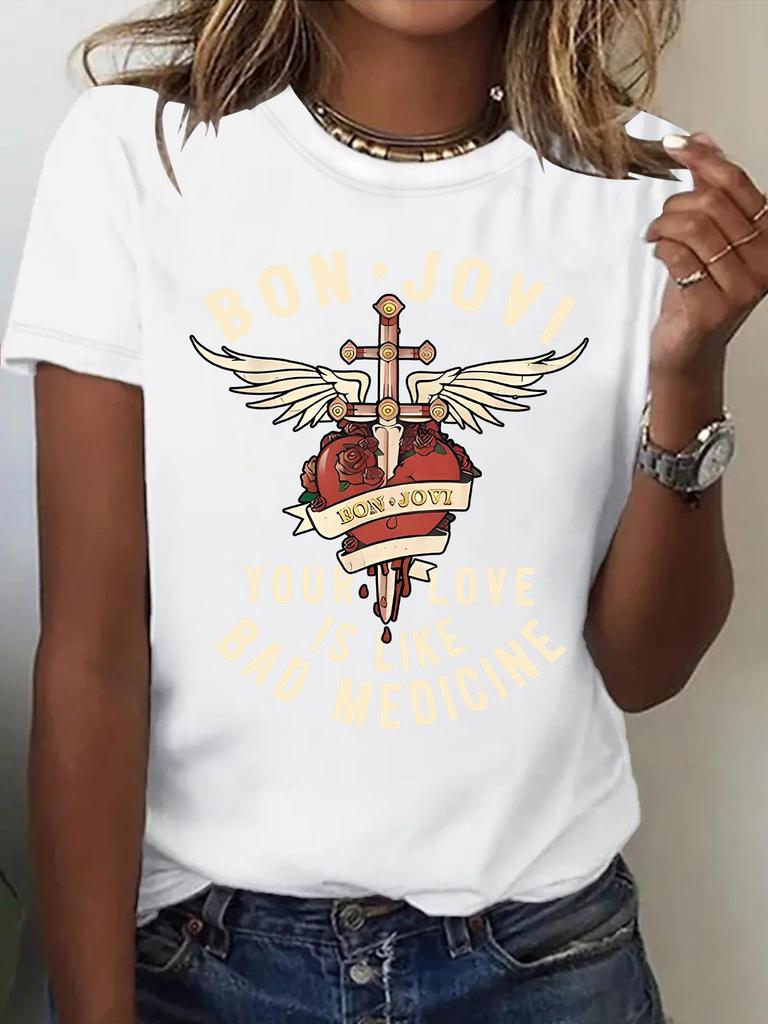 Bon Jovi Women's Short Sleeve Summer T-shirt Top - New Fashion