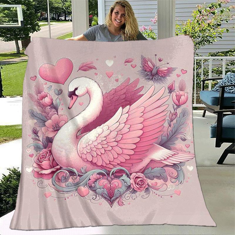 1pc Swan Printing Lightweight Flannel Blanket, Comfortable and Warm Blanket, for Camping Sofa Bed and Couch Office, Suitable for Gift Blanket