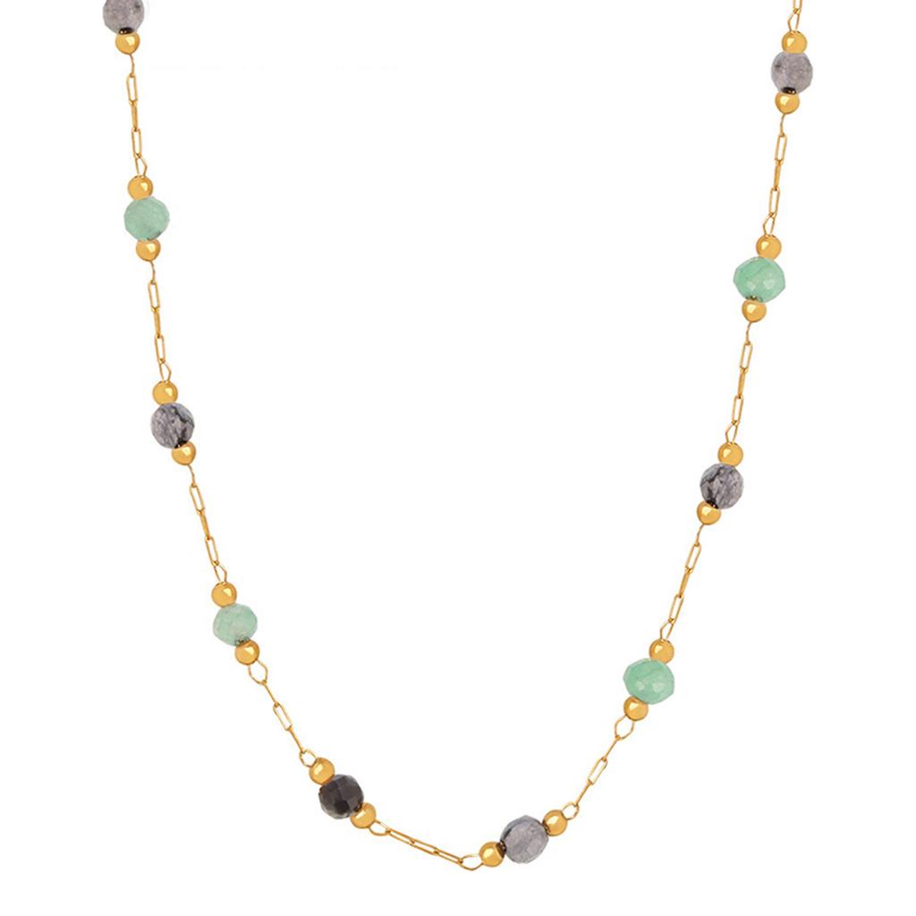 1Pc Handmade Natural Stone Chain Necklace Stackable Gold Color Chain Beaded Collarbone Necklace Jewelry Gifts for Women Girls