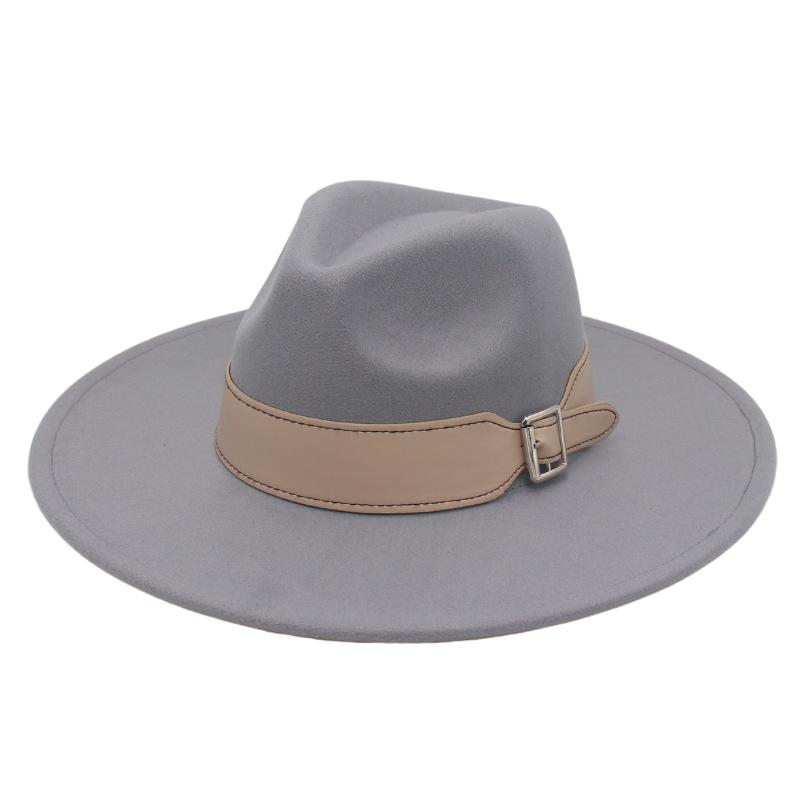 

Men S And Women S Enlarged Brim, Wide Belt Buckle Top Hat, Jazz Hat, Trendy Hat adult (57-62cm) светло-серый