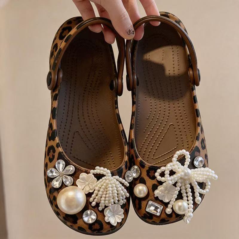 New Leopard Print Women'S Slippers Girls Mary Jane Ballet Shoes Summer Outerwear Non-Slip Lightweight Beach Sandals