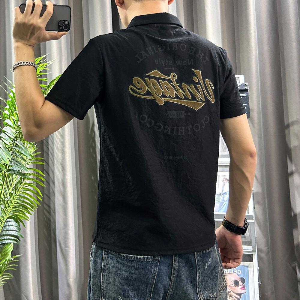 

Рубашка поло с короткими рукавами из хлопка и льна для мужчин, новый летний стиль, облегающая повседневная футболка с тонким воротником для молодежи 5XL чёрный