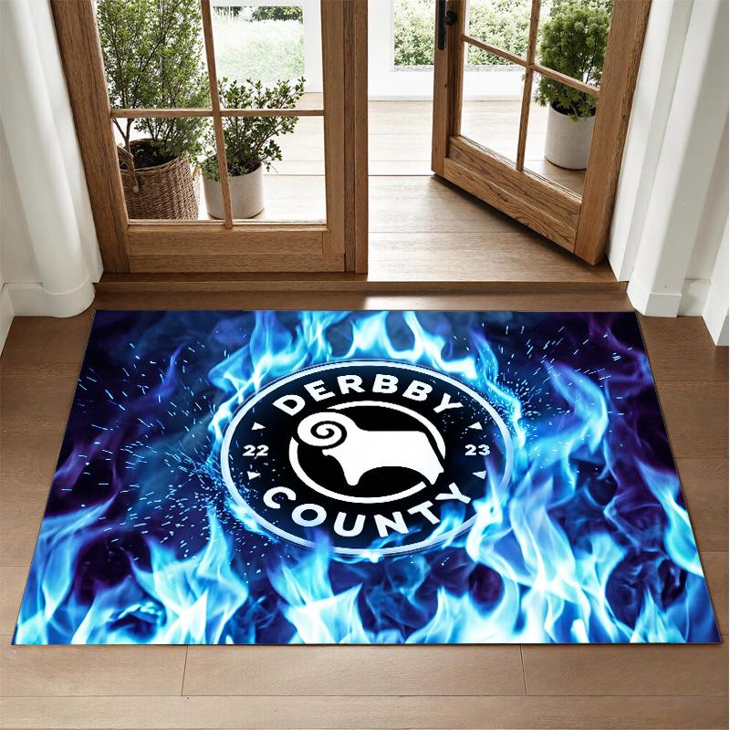 Derby County Football Design Crystal Velvet Rug Soft Decorative Mat for Bedroom Entrance