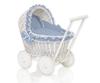 Wicker Doll Pram Pushchair White With Dirty Blue Bedding And Soft Padding Chiara