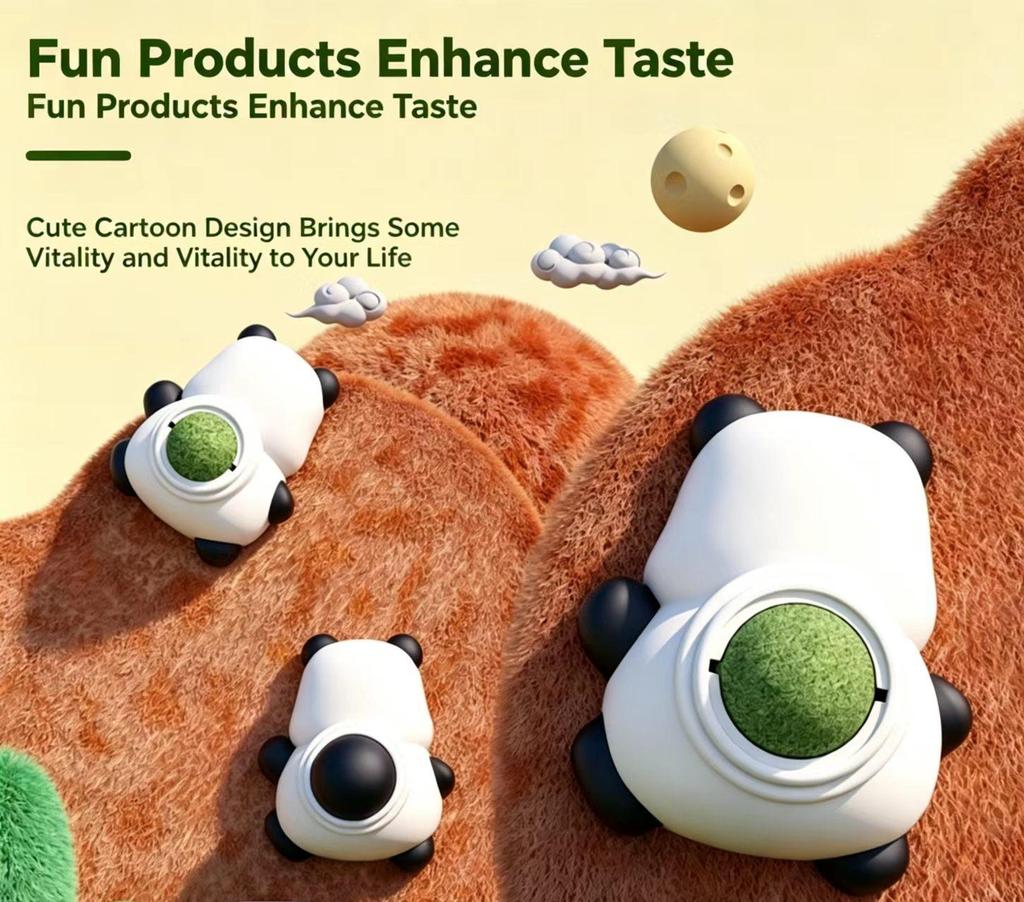 Catnip Ball Toy for Kittens and Adult Cats, Self-entertaining and Boredom-relieving, Wall-mounted, Cute Panda Cat Teaser Stick