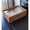 Walnut Grain Jewelry Organizer with Glass Lid - Anti-Oxidation Storage for Earrings, Rings, and Bracelets