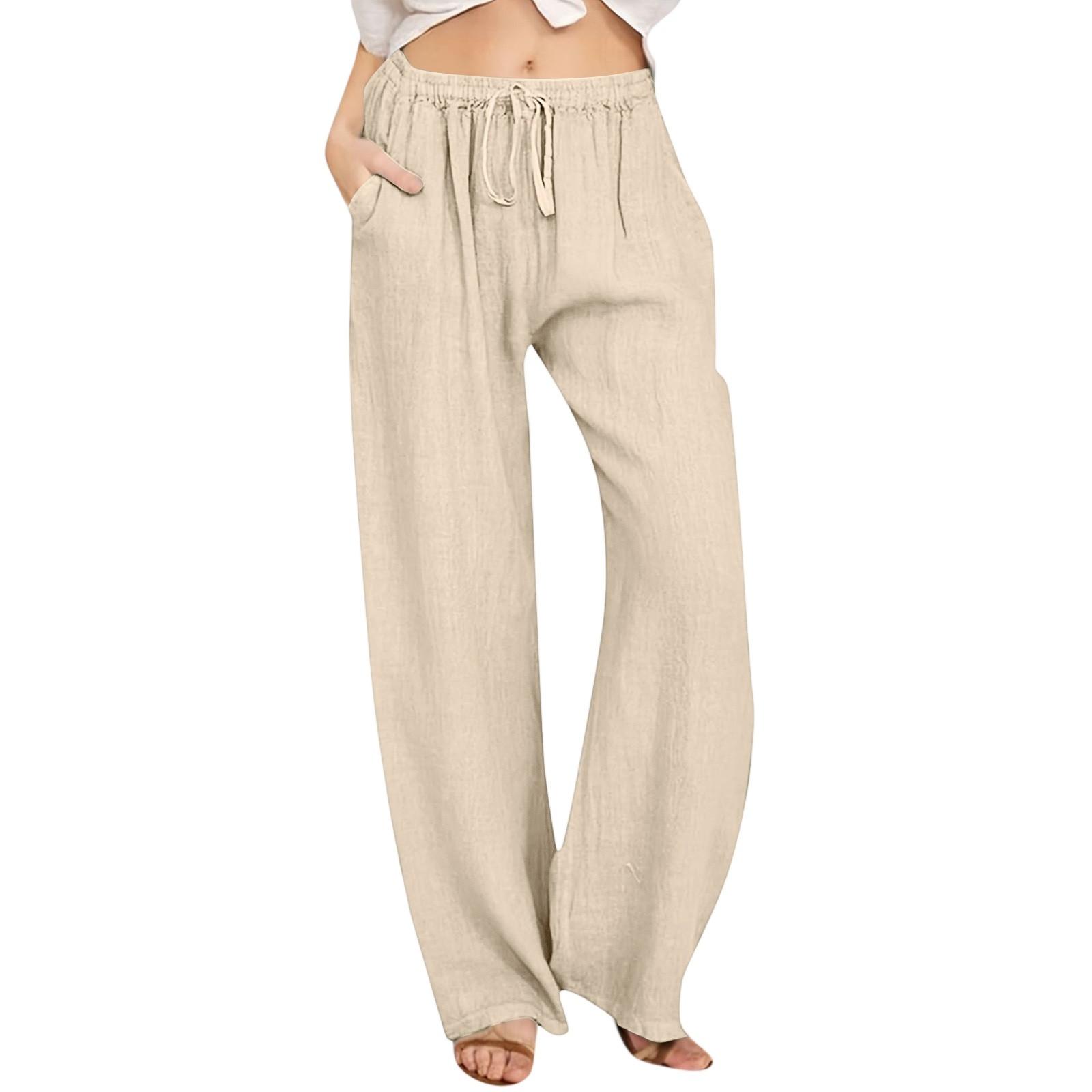 

Женские модные свободные повседневные однотонные брюки с высокой посадкой и широкими штанинами, повседневные брюки с карманами L бежевый