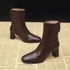 New Autumn Winter Square Toe Ankle Boots Women Thick High Heels Shoes Fashion Banquet Party Short Botas Mujer