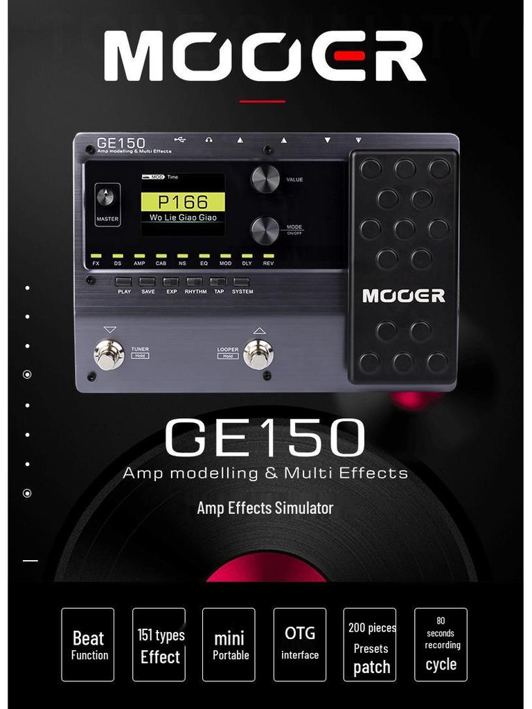 MOOER GE150 Guitar Multi-Effects Pedal with 9 Effect Types & Amp Simulation