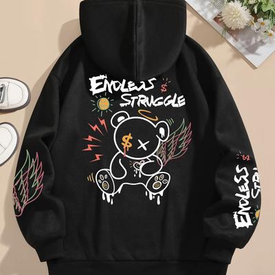 Street Herren und Damen Sweatshirts Endloser Kampf Graffiti Bär Druck Kapuzenpullover Lockerer Sweatshirt Set Sportbekleidung Freizeit
